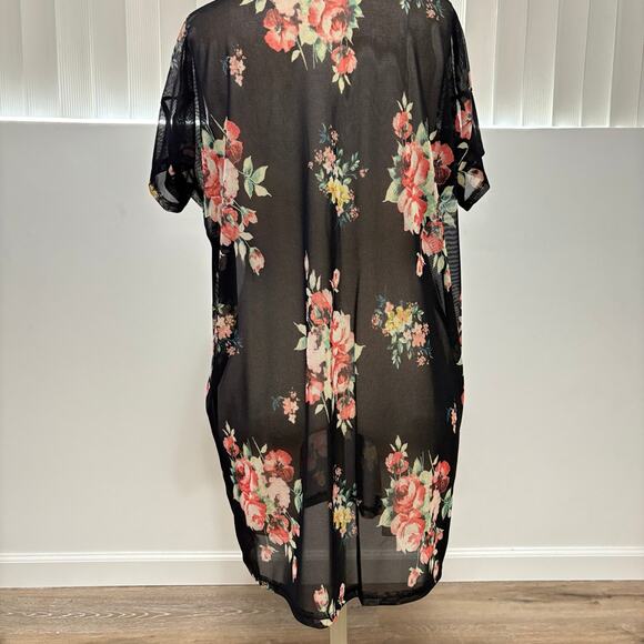 NWT HOPELY Black Floral Print Women's Mesh Short Sleeve Dress Shirt Small - Picture 4 of 7